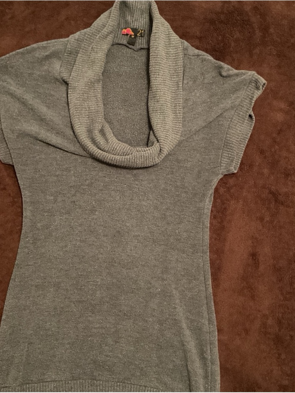 Forever 21 Gray Cowl Neck Short Sleeve Tunic Sweater